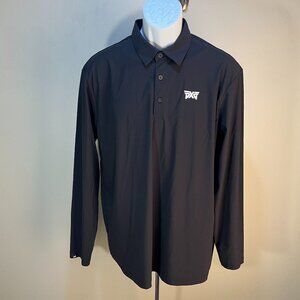 PXG Men's solid black long sleeve golf performance polo shirt Medium M EUC